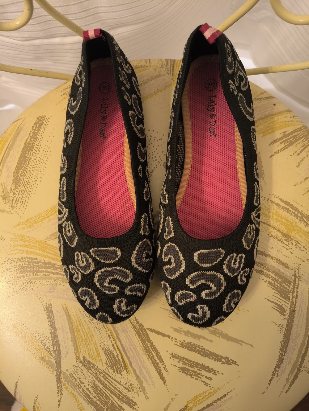 Black Patterned Ballet Flats with Pink Insole by LifeStride